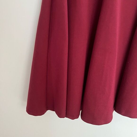 Lulus Hello World Sleeveless V Neck Skater Midi Dress Fit & Flare Burgundy M - Picture 7 of 10